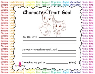 Character Trait Goal Worksheet